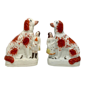 A Very Unusual Pair of Large Size Antique English Staffordshire Pottery Dog Figures - Circa Mid 19th Century