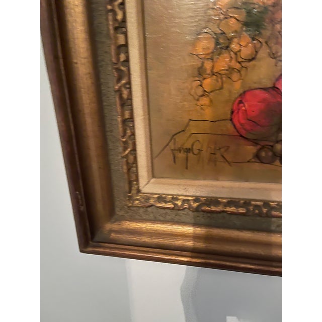 Textile 1960s Listed American Artist Hugo Casar Signed Framed Original Oil Painting of Flowers and Fruit For Sale - Image 7 of 10