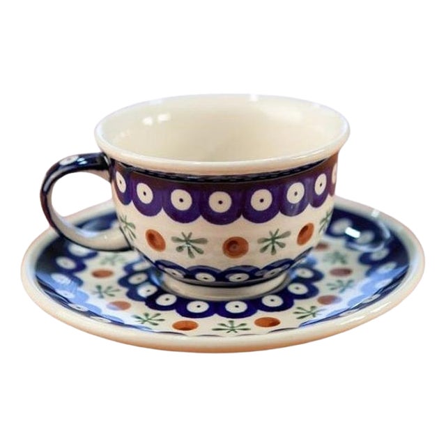 New Cups with Krokus Saucer from Zakłady Ceramiczne Bolesławiec , Set of 4 For Sale