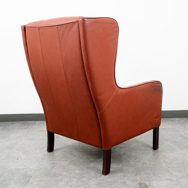 Mid Century Danish Modern Lounge Chair Wingback Red Leather High Back Tufted MCM For Sale - Image 4 of 12