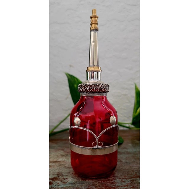 Recycled Vintage Moroccan Perfume Bottle / Red For Sale - Image 9 of 9