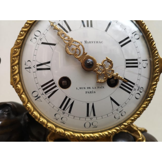 Gilt Bronze Desk Clock with Elephant Angel Decor For Sale - Image 6 of 18