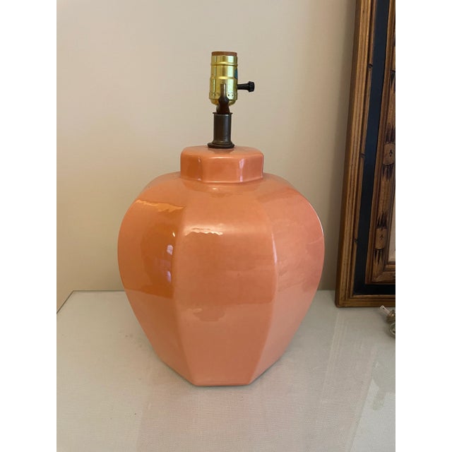 Peachy Pink Salmon Colored Ceramic Table Lamp. Beautiful Color and Great Shape. 16.5"high to the top of the socket. The...