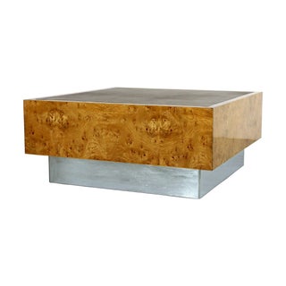 Burl & Chrome Milo Baughman Coffee Table For Sale