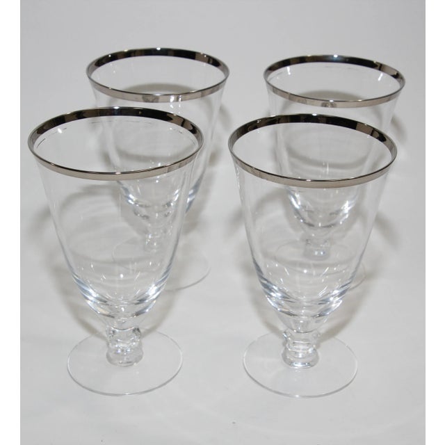 Vintage Crystal Footed Drinking Glasses Silver Rimmed Goblets Set of