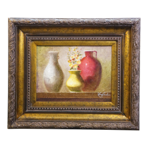 Late 20th Century Timeless Treasures Tuscan Flower Vase Mantel Urns Still Life Oil Painting 27"