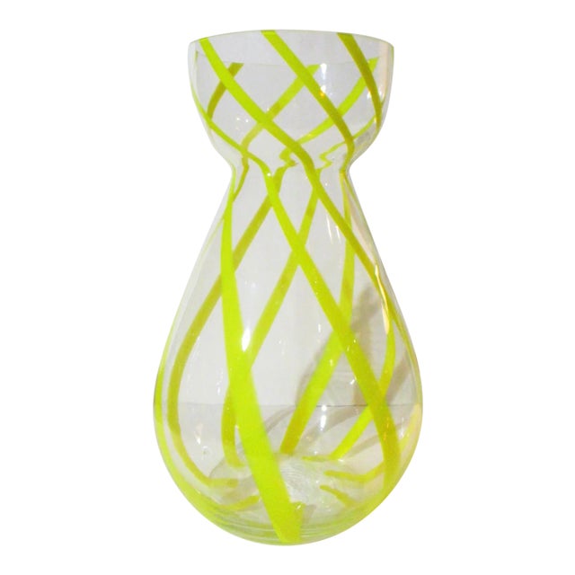 1970s Vintage Large Yellow Stripe Vase For Sale