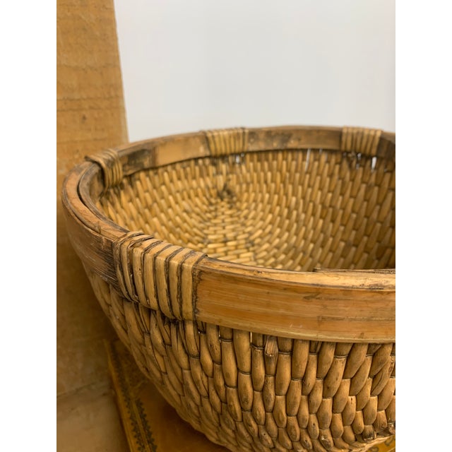 Vintage Chinese Willow Basket with Wooden Rim