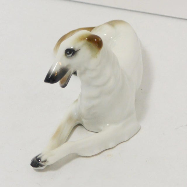 1920s Sitzendorf Porcelain Borzoi Figurine, Antique Dog, Art Deco Borzoi Dog Figurine For Sale - Image 4 of 9