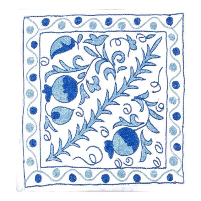 Silk Hand Embroidered Suzani Throw Pillow Cover, New Uzbek Toss Pillow. 18"x18" For Sale