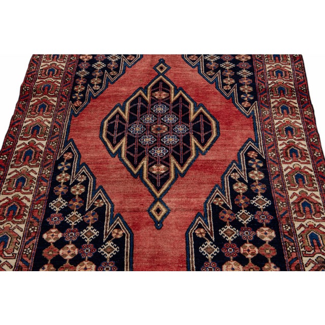 Vintage Handmade Persian Red Geometric Wool Rug 4'2" X 6'3" For Sale - Image 9 of 11