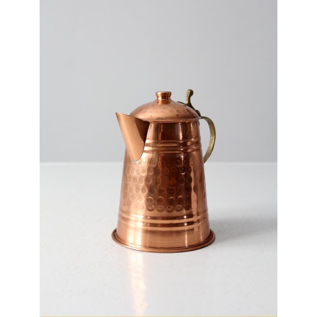 Vintage Hammered Copper Teapot With Brass Handle For Sale - Image 4 of 14