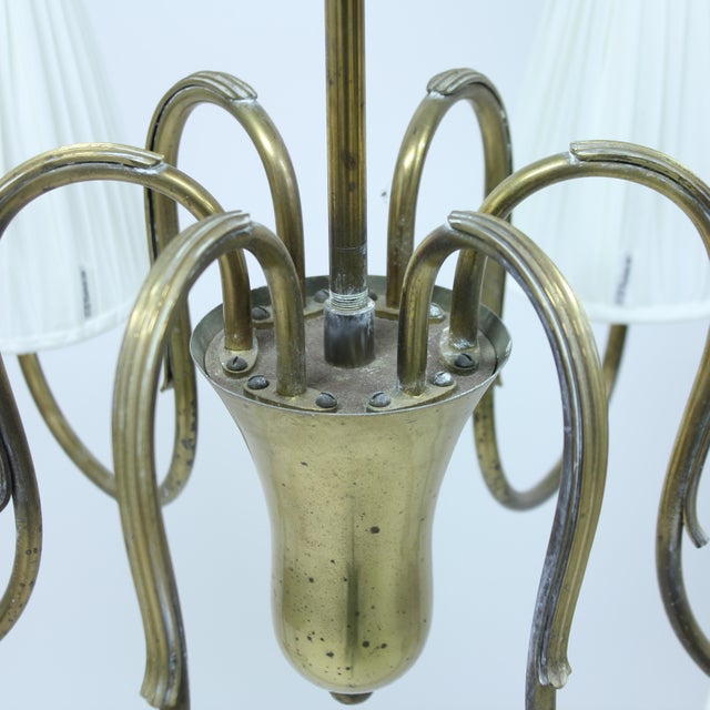 Swedish Modern Brass 6-Light Chandelier, 1930s-1940s For Sale - Image 10 of 11