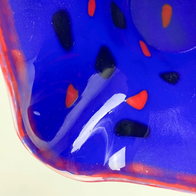 Vintage Mid-Century Modern Handmade Art Glass Bright Blue Red Black Batter Bowl For Sale In Baltimore - Image 6 of 10