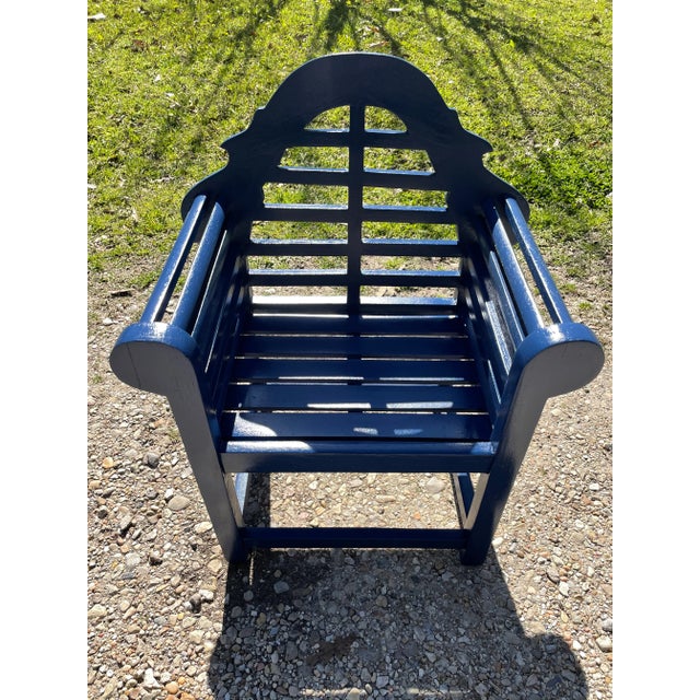 Vintage Royal Blue Lutyens Teak Child’s Garden Chair For Sale - Image 9 of 10