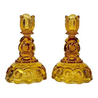 Antique Art Deco Boho Chic Hollywood Regency Depression Era Amber Starbust Candle Holders - A Pair For Sale