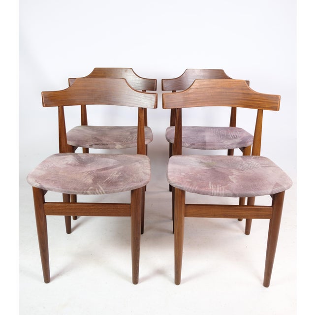 Teak Dining Chairs with Grey Fabric Seats by Hans Olsen, 1960s, Set of 4 For Sale - Image 3 of 15