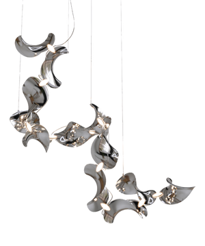 Dune 12 Spiral Chandelier with Silver Hand Polished Shades by Daniel Becker for Moss Objects