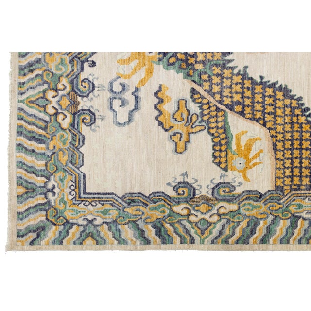 9x12 Hand-Knotted Modern Chinoiserie Wool Rug – Dragon & Cloud Motif in Cream For Sale - Image 10 of 11