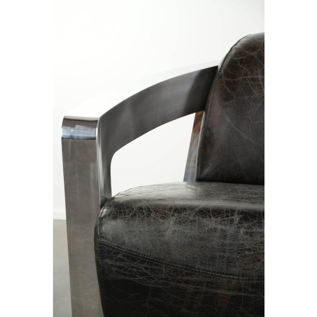 Industrial Black Cowhide Aviator Design Armchairs with Aluminium and Rivets, Set of 2 For Sale - Image 11 of 15