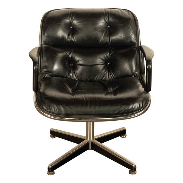 Set of 4 Mid Century Modern Charles Pollock Knoll Black Leather Executive Chairs, 1963 For Sale - Image 15 of 17