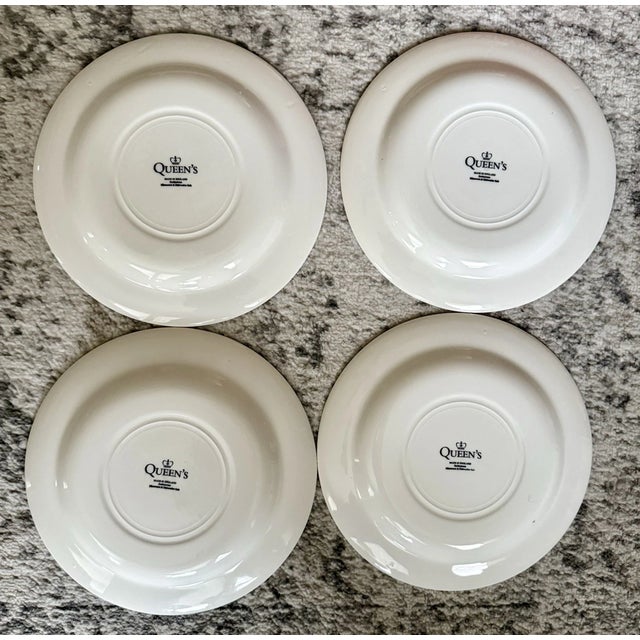 Vintage Mid-Century Modern Queens England Royal Wessex Kujaku Bird Blue Salad Plates - Set of 4 For Sale - Image 4 of 4