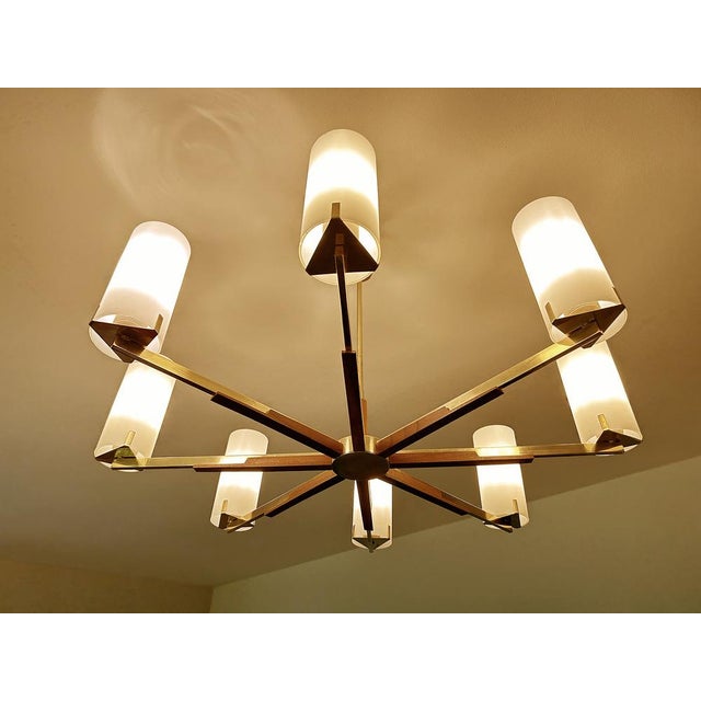 1970s Large Scandinavian Teak and Glass Chandelier, 1960s For Sale - Image 5 of 16