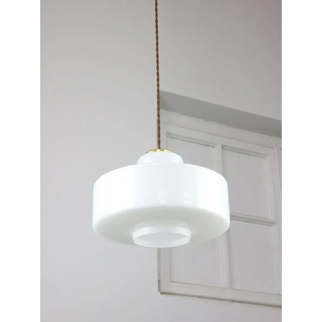 Mid-Century Italian White Glass and Brass Pendant Lamp For Sale - Image 5 of 11