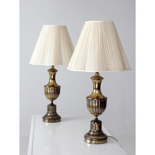 Metal Vintage Brass Urn Table Lamps Pair For Sale - Image 7 of 12
