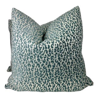 Pair of Velvet Aqua Cheetah Pillows For Sale