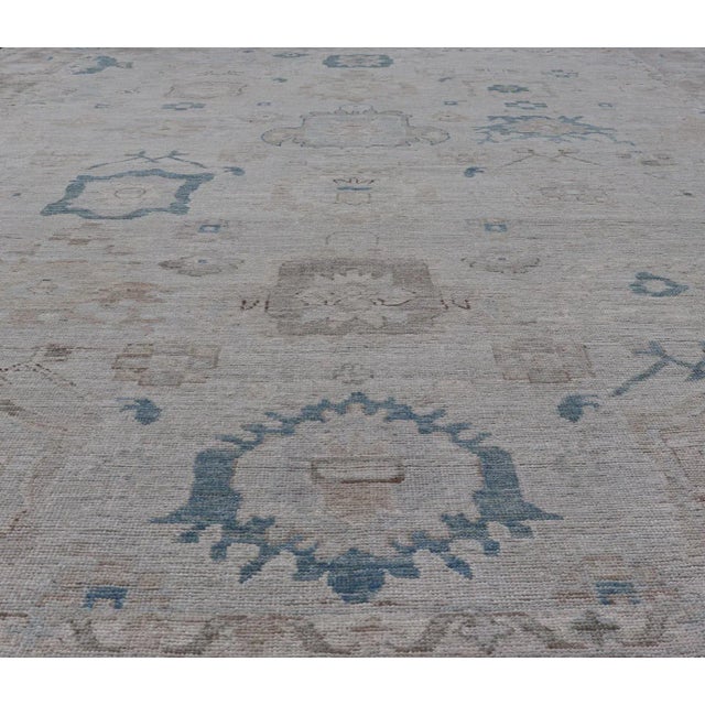 Tribal Modern Tribal Oushak With Light Taupe Colored Border and Off White Background For Sale - Image 3 of 13