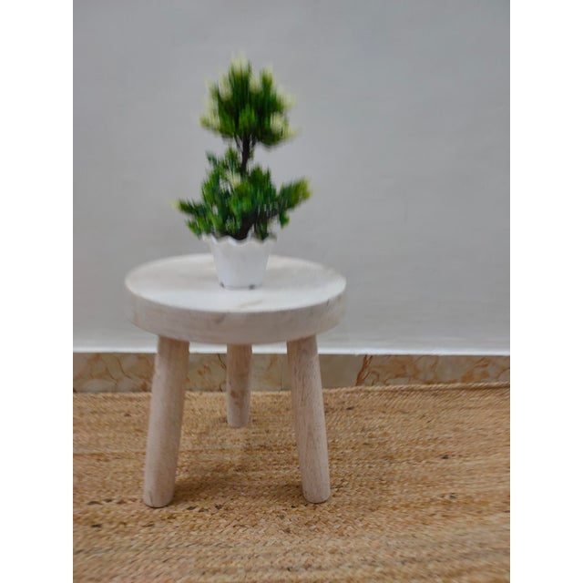 Wood Wooden Mid Century Small Solid Wood Milking Stool in Distress Finish For Sale - Image 7 of 8