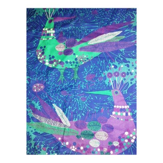 1950's Screenprinted Cotton Fabric Depicting Peacocks by Al Eklund for Stobo Textiles For Sale