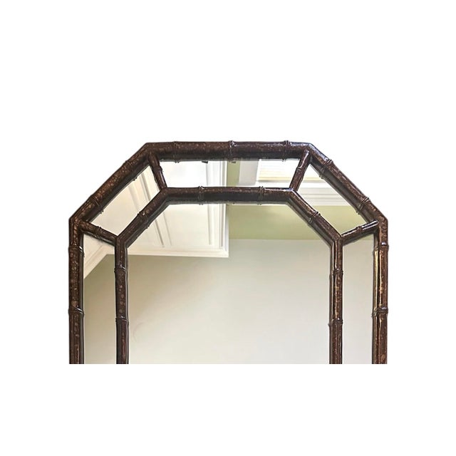 Hollywood Regency Vintage Octagonal Faux Bamboo Mirror in Tortoiseshell Finish For Sale - Image 3 of 5