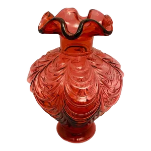 Vintage Fenton Cranberry Art Glass Drape Feather Vase