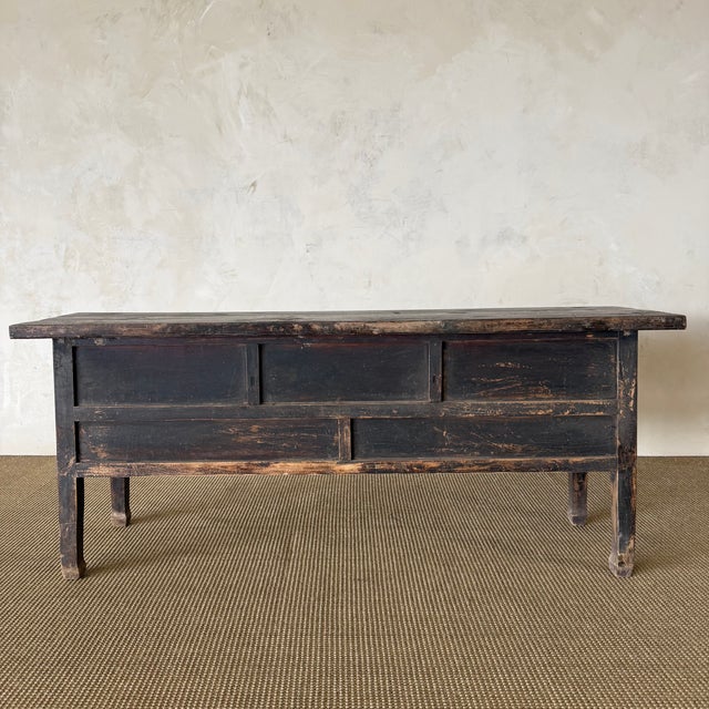 Antique Elm Wood Console With Painted Finish 7 Drawers 74" For Sale - Image 4 of 14