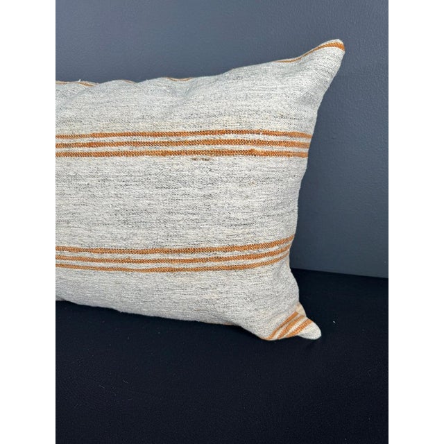 Turkish Hemp Pillow Cushion Natural Beige Rust Pillow Cushion Cover 16" x 24" For Sale - Image 4 of 4