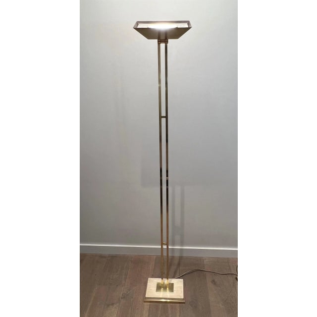 1970s 1970s Floor Lamp in Brass Parquet on Travertine Base For Sale - Image 5 of 12