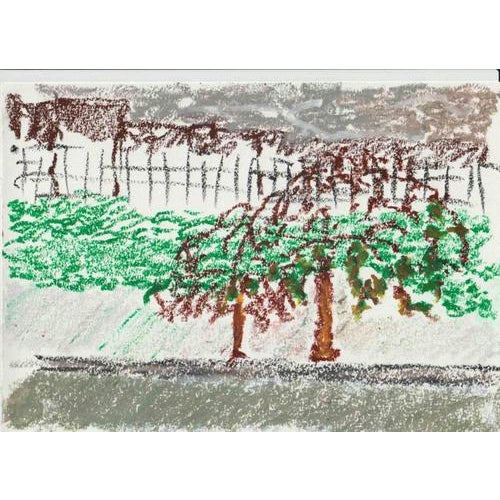 This original drawing by Alfredo Pizzi presents a vivid, expressive interpretation of natural elements, rendered with oil...