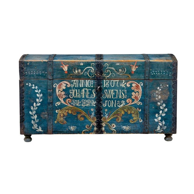 Swedish Hand-Painted Marriage Chest, 1807 For Sale - Image 10 of 11