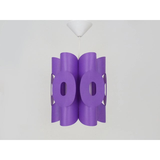 Vintage 6-Sided Pendant Light in Purple and White Plastic, 1970s For Sale - Image 4 of 9