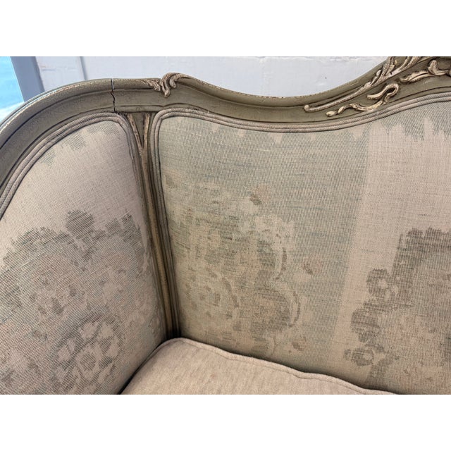 Vintage French Louis XV Style Painted Bergère Settee For Sale - Image 12 of 15