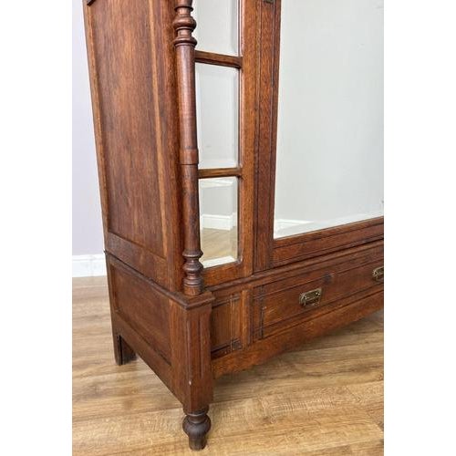 Brown Antique French Style Oak Wardrobe with Mirrored Door For Sale - Image 8 of 18