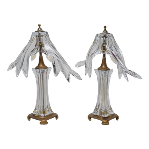 Mid 20th Century Cofrac Art Verrier French Crystal and Brass Table Lamps Set of 2