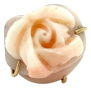 Pink Coral Carved Rose 14k Yellow Gold Ring - Size 8