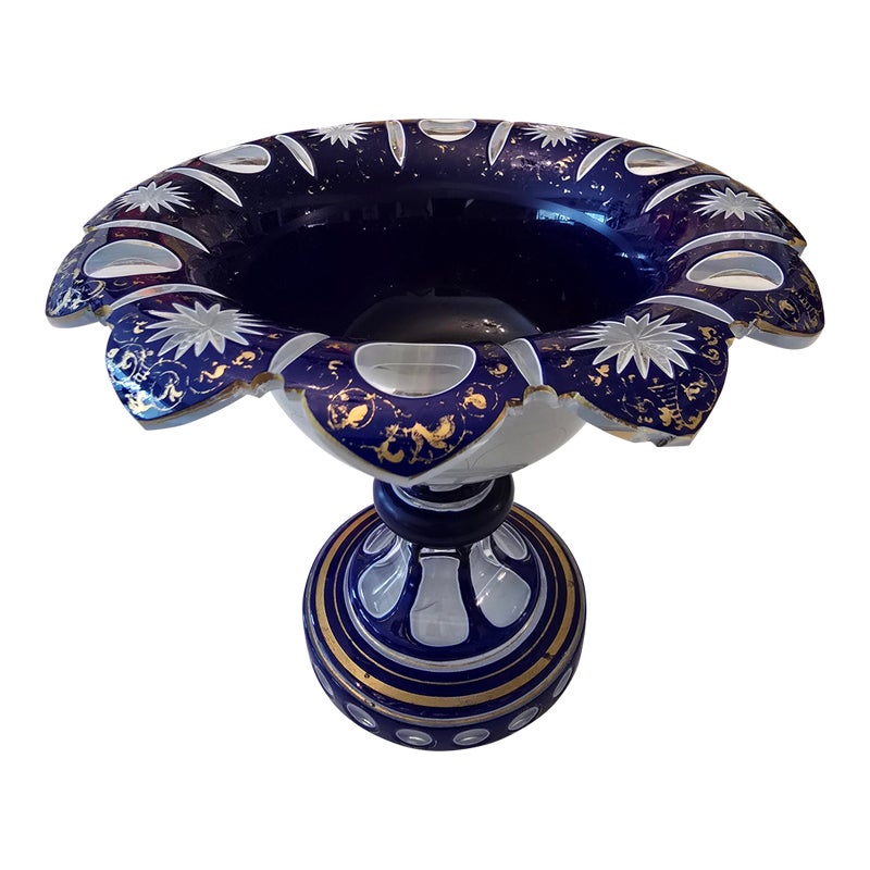 Antique Bohemian Glass Moser Triple Overlay Candy Dish