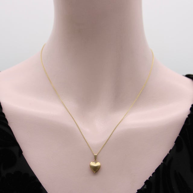 Metal Vintage 14k Gold Puffy Heart Pendant / Charm For Sale - Image 7 of 7