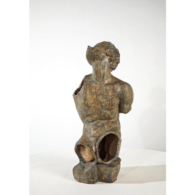 Blue and Green Ceramic Nude Male Torso Sculpture from Cio Zanetta, Italy, 1990s For Sale - Image 4 of 17
