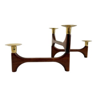 Mid-Century Danish Walnut & Brass Articulating Candle Holder For Sale