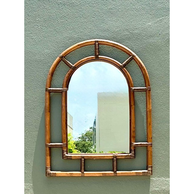 Vintage Rattan Arched Wall Mirror For Sale - Image 4 of 14